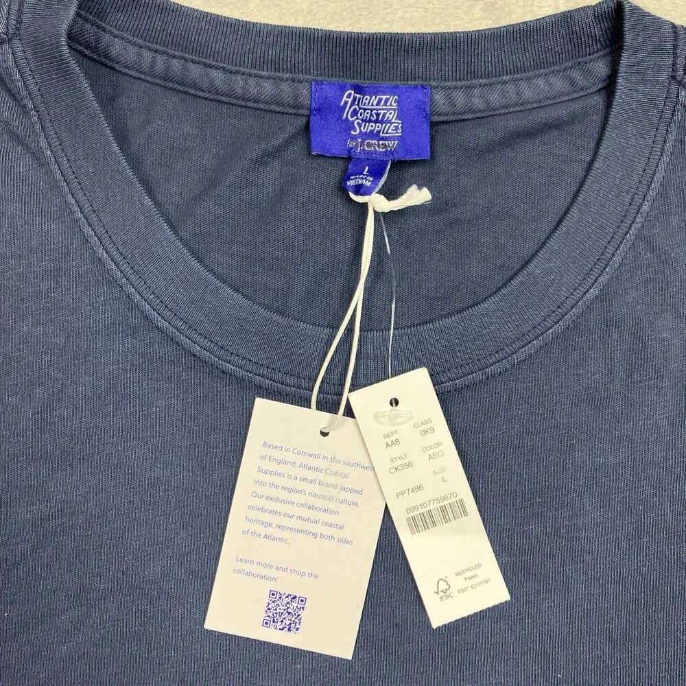 J.Crew T Shirt Mens L Blue Atlantic Coastal Supplies Graphic Pocket Logo